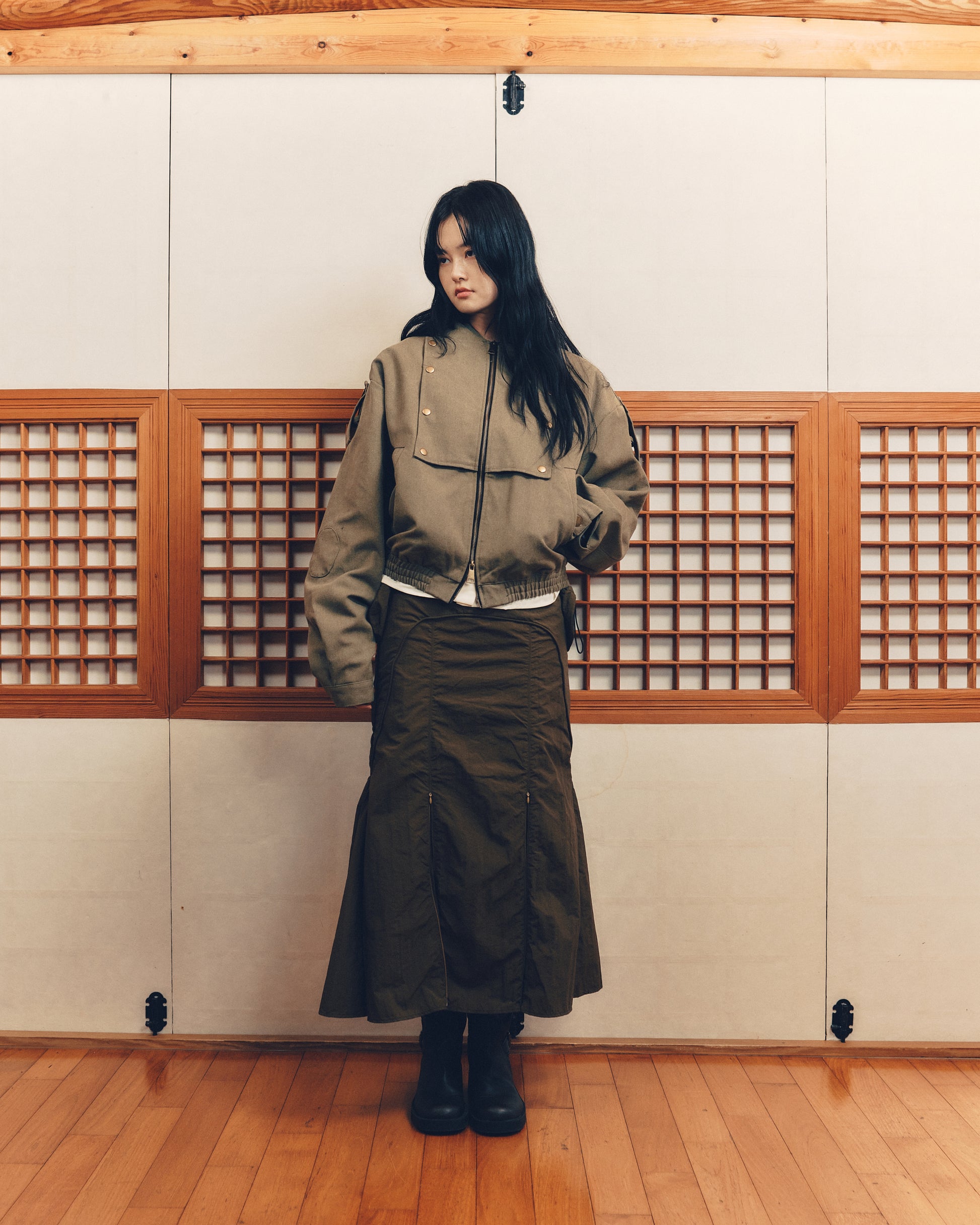Curved Maxi Skirt [Olive]