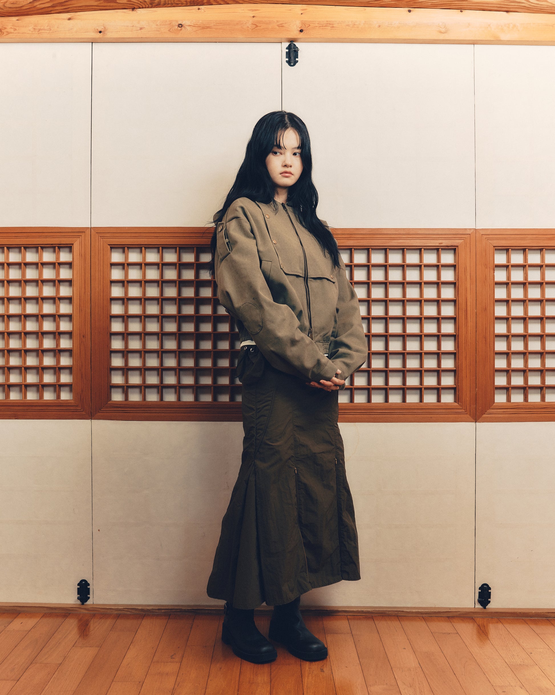 Curved Maxi Skirt [Olive]
