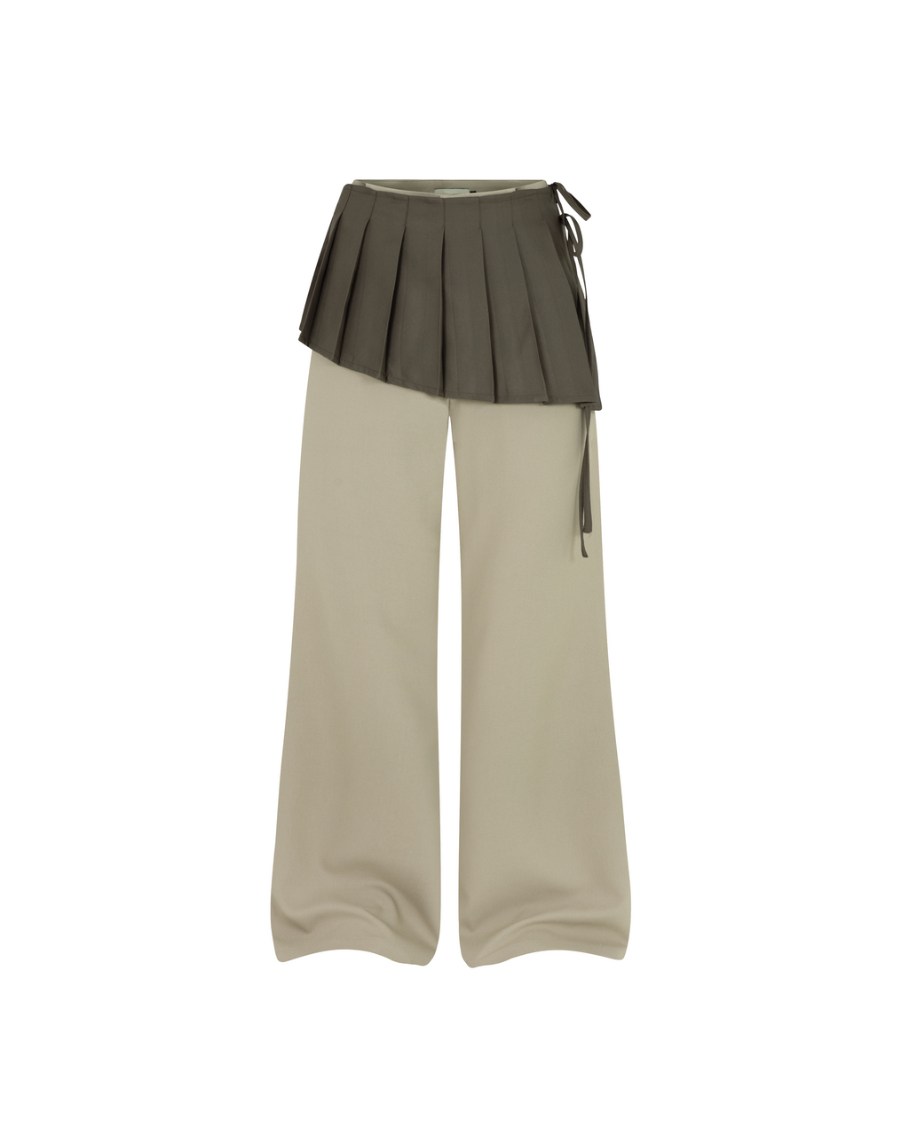 Pleated Skirt Pants [Grey+Beige]